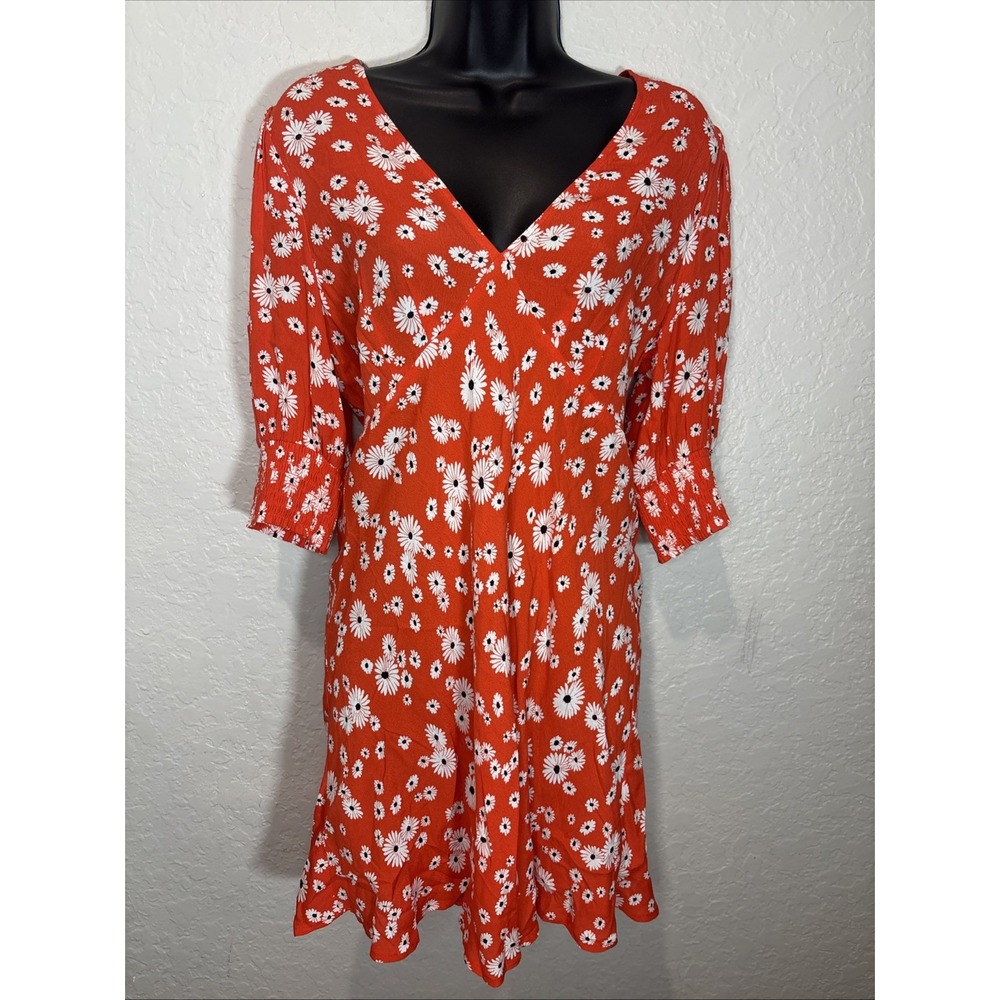 Rixo for Target Women's Size 6 S OrangeFloral Swing Mini Dress‎ V-Neck Sleeve